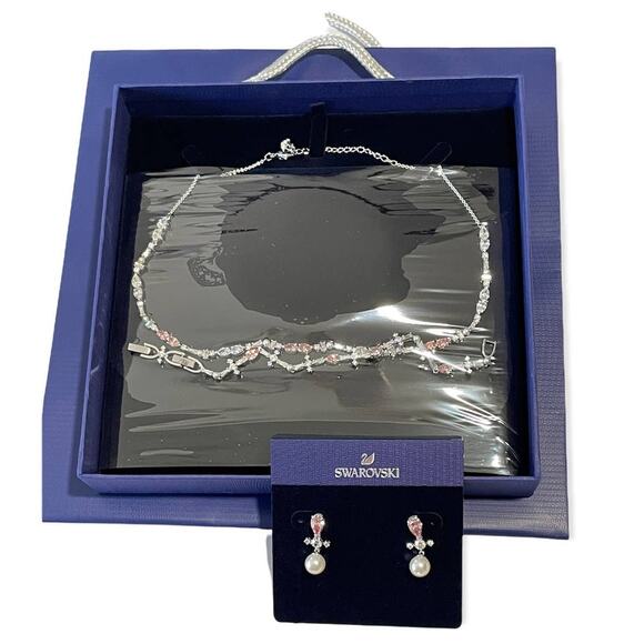 Swarovski Perfection Set, Necklace/Earrings/Bracelet Pink/Clear Crystal - Picture 3 of 9